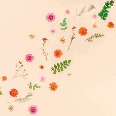 Kurutulmuş çiçek ve yapraklardan yapılmış çerçeve