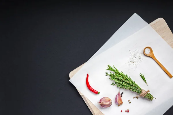 Food background with greens herbs and spices — Stock Photo, Image