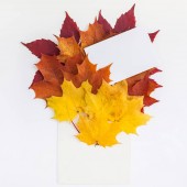 Őszi levelek papírban boríték mockup