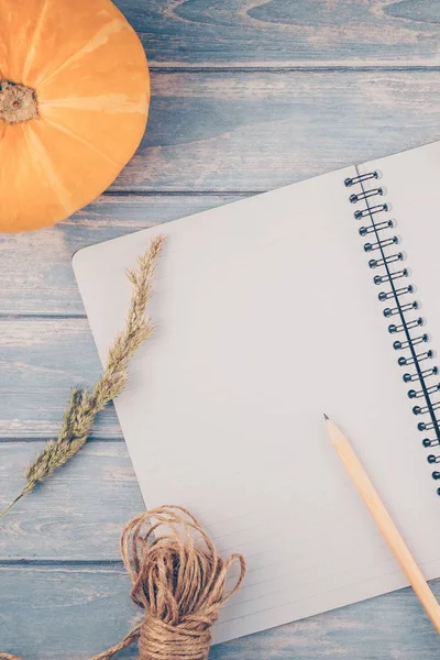 Carnet vierge avec crayon et citrouilles d'automne — Photo