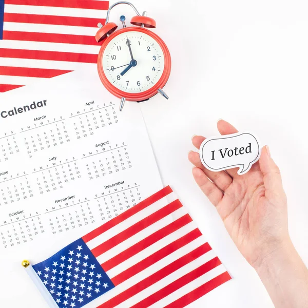 American flags on white background top view — Stock Photo, Image