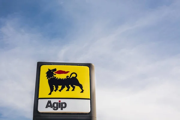 stock image Agip logo on its gas service station