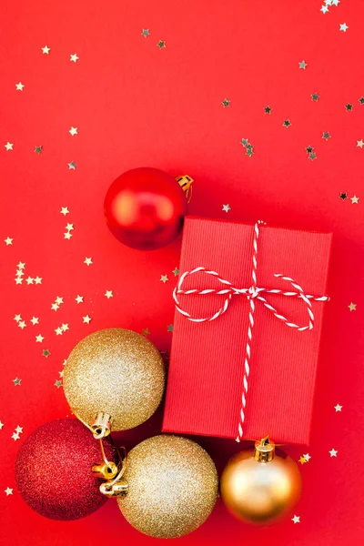 New Year or Christmas presents red background — Stock Photo, Image
