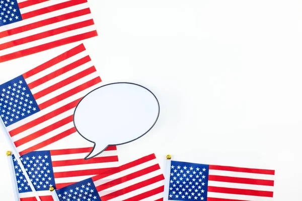 American flags on white background top view — Stock Photo, Image