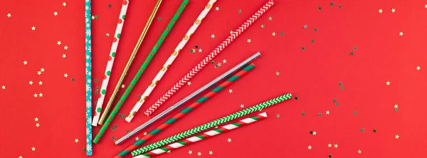 Drinking cocktail party straws red pattern — Stock Photo, Image