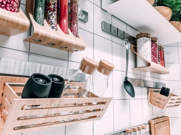 Скандинавський стиль кухонної стінки — стокове фото