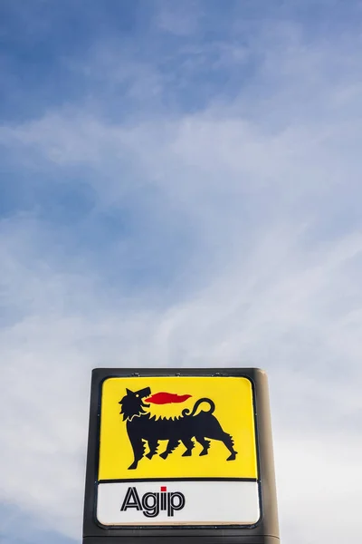 Agip logo on its gas service station — Stock Photo, Image