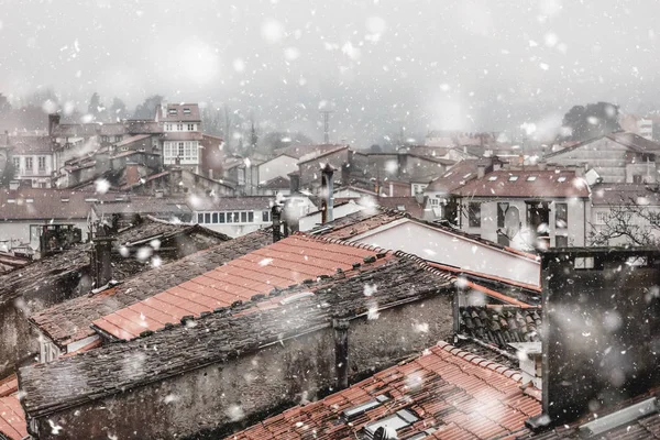 Santiago de Compostela Spain cityscape in snowfall — Stock Photo, Image