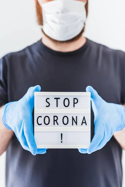 Pare Conceito Coronavirus Lightbox Com Mensagem Texto Pare Coronavirus Mãos — Fotografia de Stock