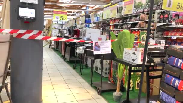 Schutz Vor Pandemie Carrefour Hypermarkt Während Des Covid Ausbruchs Nicht — Stockvideo