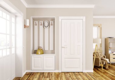 İç tasarım modern salon kapıları 3d render ile