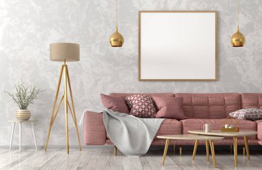 Pembe kanepe 3d render ile oturma odası Modern iç