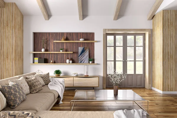 Interieur moderner Wohnzimmer 3D-Rendering — Stockfoto