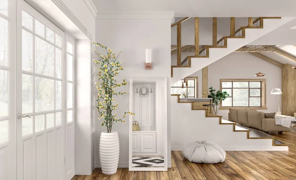 Interno di sala moderna in casa rendering 3d — Foto Stock