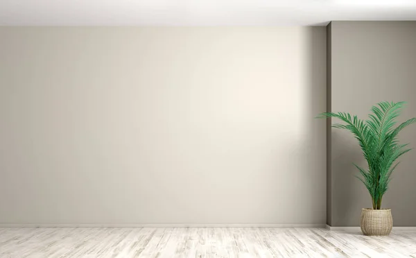 Sfondo interno della stanza con parete beige e palmo 3d renderin — Foto Stock