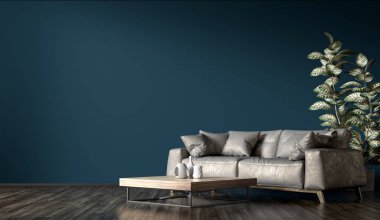 Gri kanepe 3d render ile modern oturma odası Iç