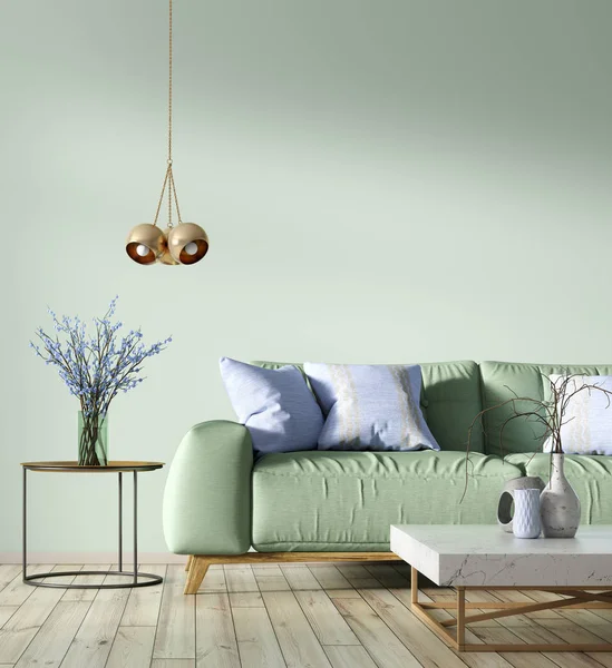 Interior of living room with green sofa 3d rendering — Stock Photo, Image