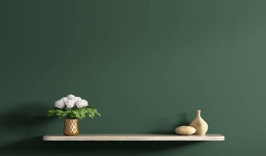 Koyu yeşil üzerinde bakır vazo beyaz gül buketi ile Raf