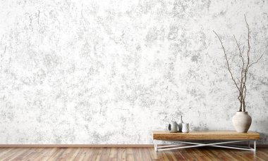 Beton duvara karşı ahşap yan masa ile Iç 3d renderi