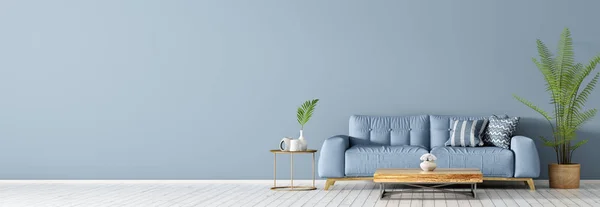 Interior with blue sofa and coffee table 3d rendering — Stock Photo, Image