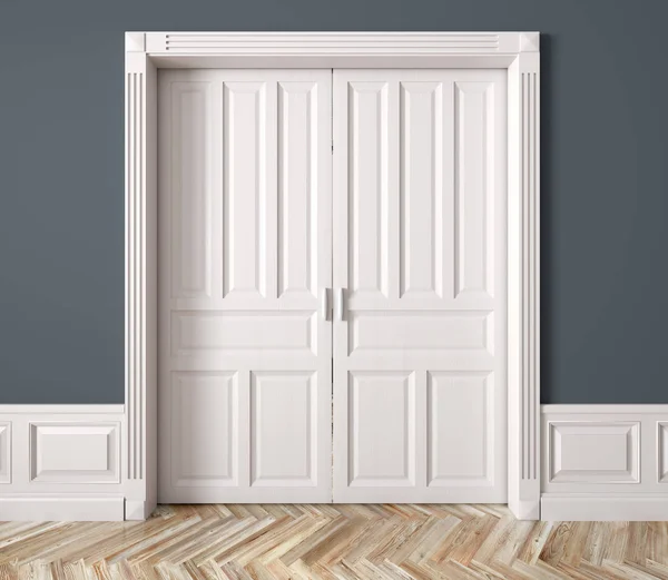 Interior con puertas correderas elevadas blancas clásicas 3d render —  Fotos de Stock