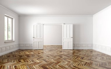 Iki oda ile boş klasik daire, oturma odası iç bac