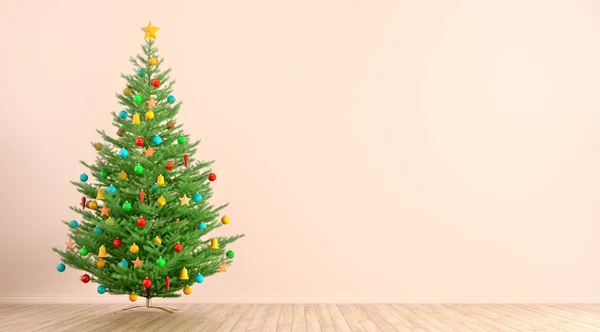 Інтер'єр вітальні з прикрашеним різдвяним або новорічним деревом — стокове фото