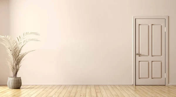 Empty Room Interior Background Door Beige Wall Vase Branch Yellow — Stock Photo, Image