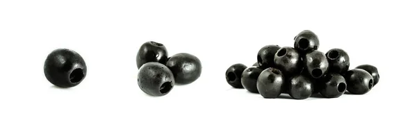 Černé Olivy Nastavit Izolované Bílém Pozadí — Stock fotografie