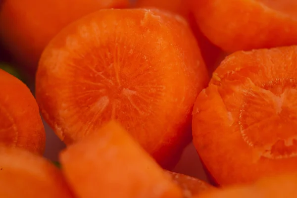 Warzywa Tło Plastry Świeżej Marchewki Makro — Zdjęcie stockowe