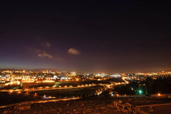 Jerusalem Natten Med Aqsa Moskén Och Oljeberget — Stockfoto