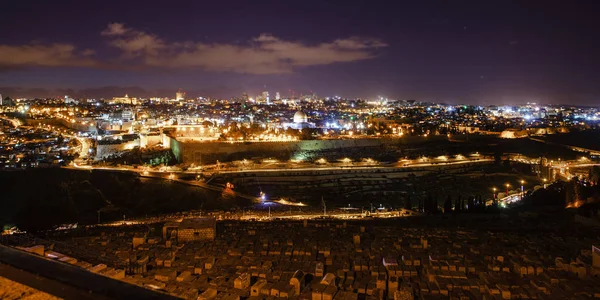 Gerusalemme Notte Con Moschea Aqsa Monte Degli Ulivi — Foto Stock