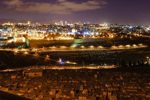 Jerusalem Bei Nacht Mit Der Aqsa Moschee Und Dem Ölberg — Stockfoto