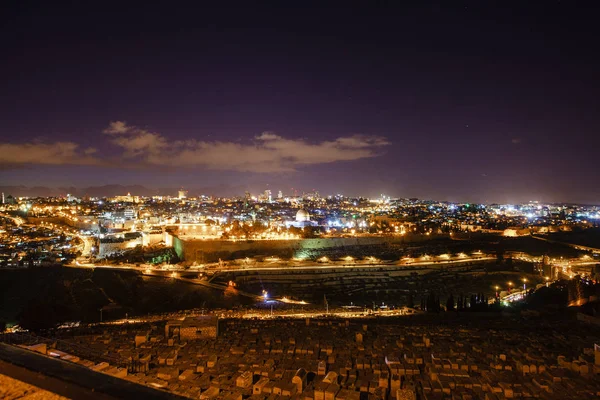 Ιερουσαλήμ Νύχτα Μουσουλμανικό Τέμενος Aqsa Και Όρος Των Ελαιών — Φωτογραφία Αρχείου