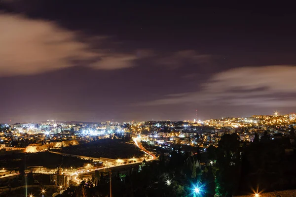 Jerusalem Natten Med Aqsa Moskén Och Oljeberget — Stockfoto