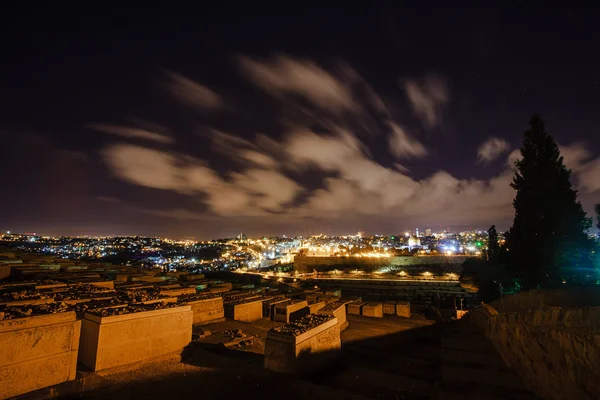 Jerusalem Natten Med Aqsa Moskén Och Oljeberget — Stockfoto