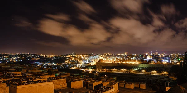 Jerusalem Bei Nacht Mit Der Aqsa Moschee Und Dem Ölberg — Stockfoto