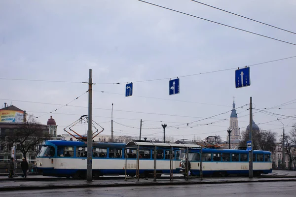 Charków Ukraina Kwietnia 2016 Stary Tramwaj Radzieckiego Deszczowa Pogoda Charkowie — Zdjęcie stockowe