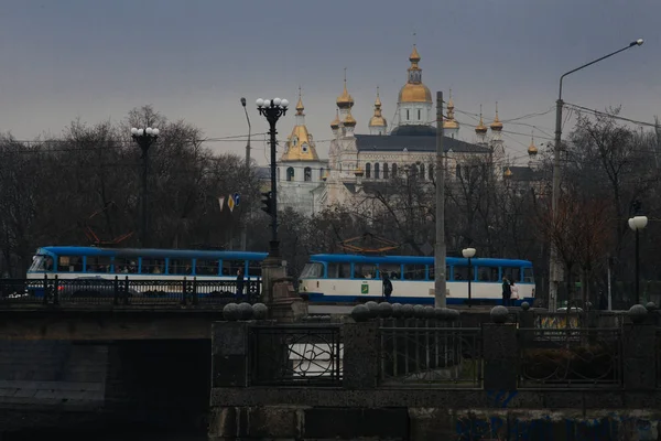 Charkov Ukrajina Duben 2016 Staré Post Sssr Tramvají Deštivém Počasí — Stock fotografie