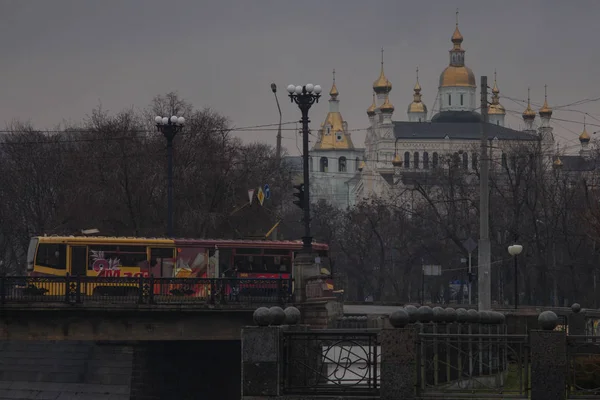 Kharkiv Ukraine April 2016 Old Post Ussr Tram Rainy Weather — Stock Photo, Image