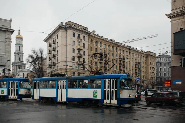 Kharkiv Ukraine April 2016 Alte Post Ussr Tram Bei Regnerischem — Stockfoto