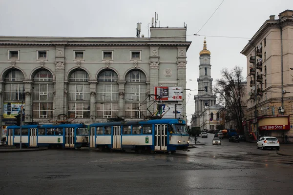 Харьков Украина Апреля 2016 Старый Трамвай Дождливую Погоду Харькове Украина — стоковое фото