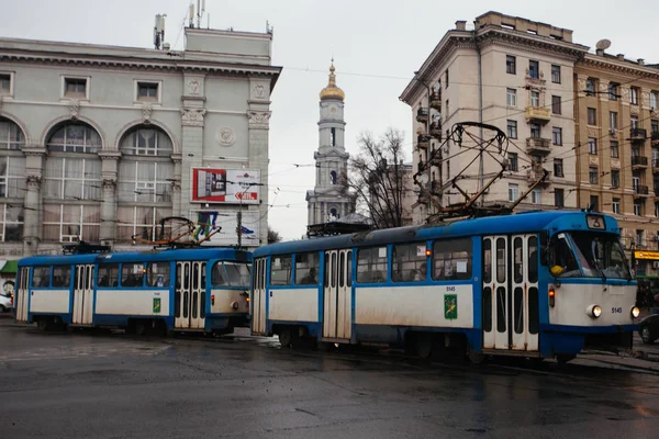 Kharkiv Ukraine Avril 2016 Vieux Tramway Post Ussr Par Temps — Photo