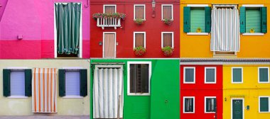 burano Adası güneşli sokak, renkli binalar ayarla