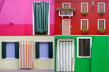 burano Adası güneşli sokak, renkli binalar ayarla
