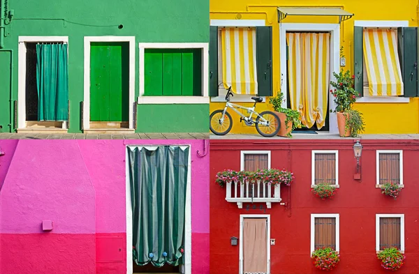 Bâtiments Colorés Dans Burano Île Rue Ensoleillée Ensemble — Photo