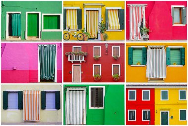 burano Adası güneşli sokak, renkli binalar ayarla