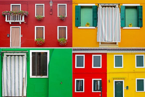 Colorful Buildings Burano Island Sunny Street Set — Stock Photo, Image