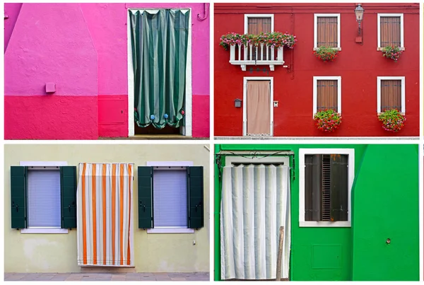 Burano Adası Güneşli Sokak Renkli Binalar Ayarla — Stok fotoğraf