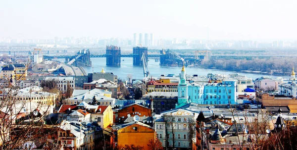 Kijów Bussines Krajobraz Miasta Przemysłu Rzece Bringe Budynki Podjęte Wiosną — Zdjęcie stockowe